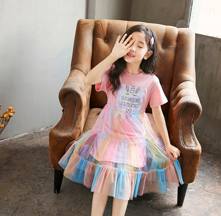 韓版女童洋裝 彩虹紗裙