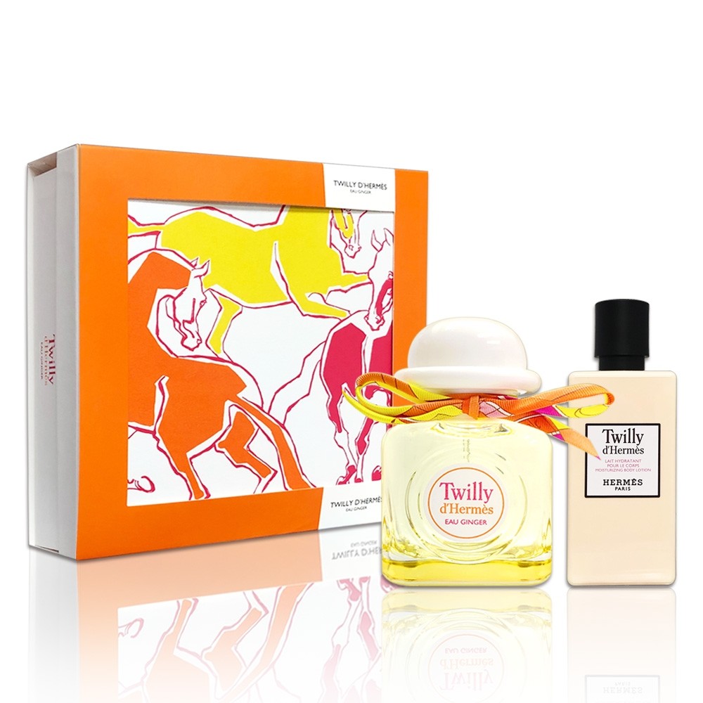 HERMES 愛馬仕 Twilly 絲巾生薑女性淡香精禮盒(淡香精 85ML+身體乳80ML)