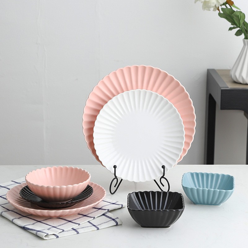 亞光質感花型陶瓷碗盤餐具
