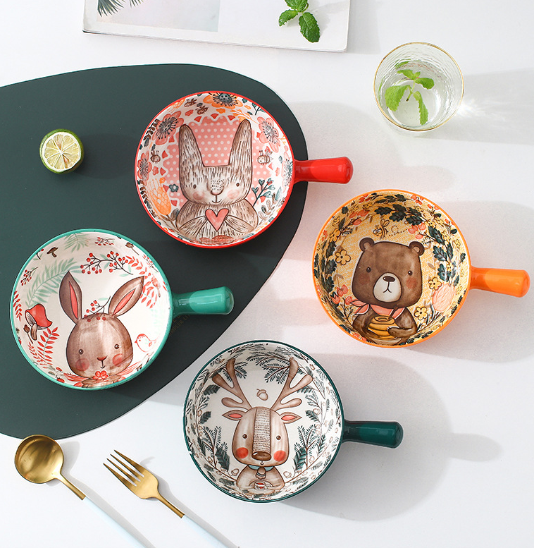 《現貨》可愛動物森林 陶瓷手把碗 焗烤碗