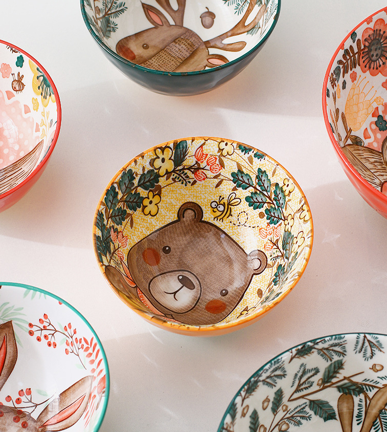 可愛動物森林陶瓷碗 小碗 吃飯用碗(4款一組)