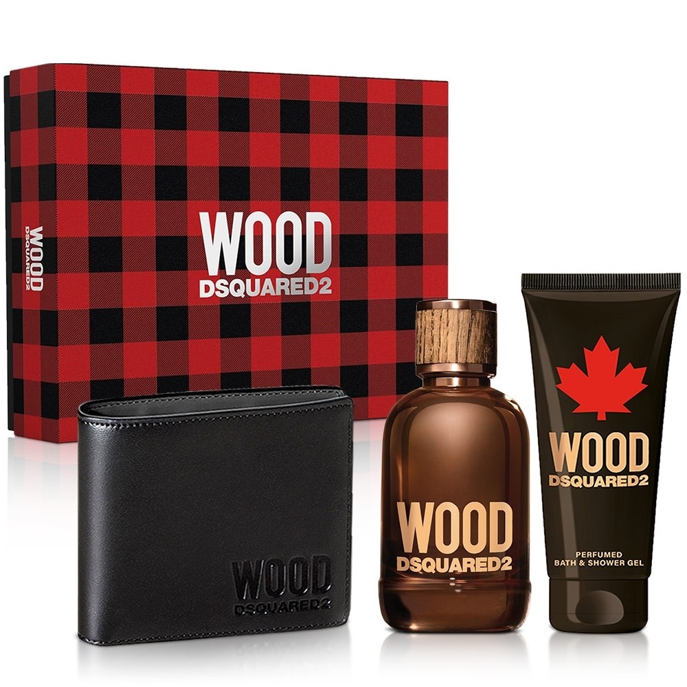 DSQUARED2 WOOD 天性男性淡香水禮盒(淡香水100ml+沐浴凝露100ml+精美黑色皮夾)