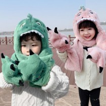 恐龍絨毛保暖 兒童 帽子圍巾手套三件組
