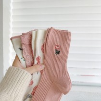 學院風粉色玫瑰中筒襪(4雙一組)