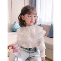 韓版女童大領子蕾絲白襯衫上衣