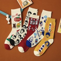 韓版情侶款創意塗鴉中筒襪(五雙一組)