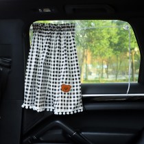 小熊格紋棉布車用吸盤隔熱遮光窗簾(買一送一)