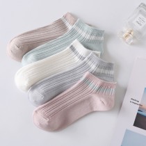 夏季薄款坑條竹纖維短襪(五雙一組)